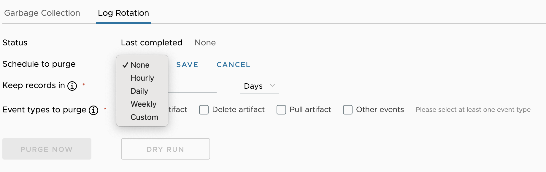 Log rotation policy configuration