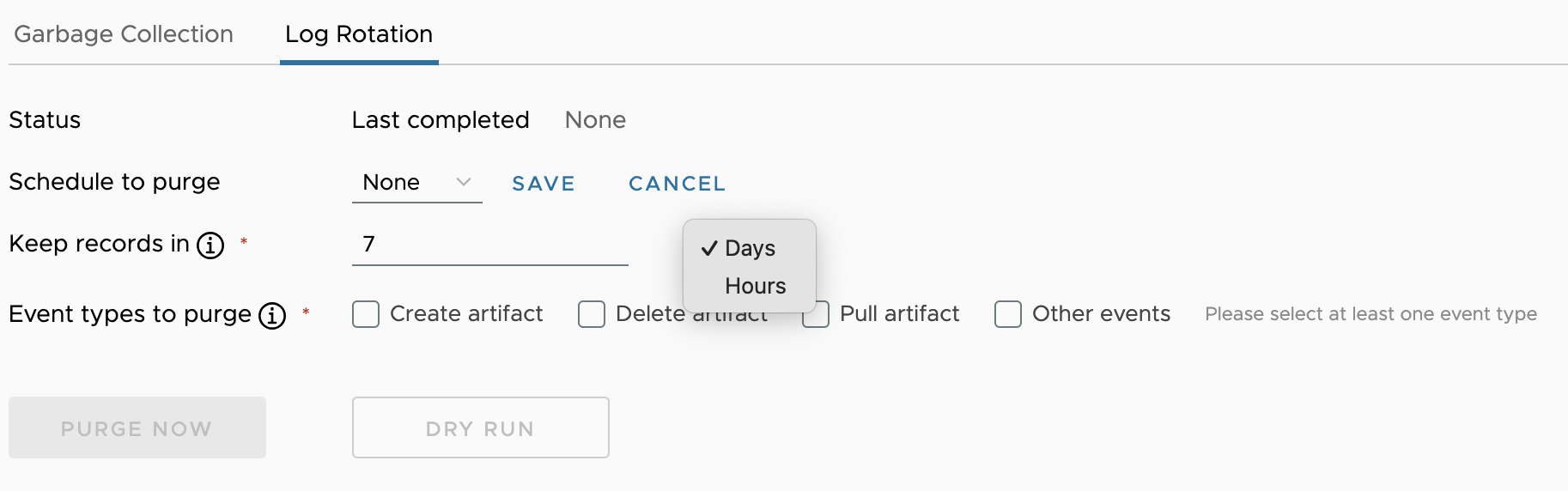 Log rotation policy configuration
